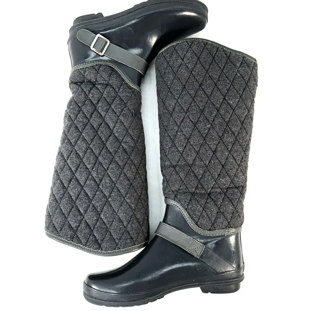 Women Sperry Top Sider Tall Quilt Rubber Riding Boots Size 7 Lined Gray 9769696